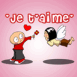 Gar�on offrant une fleur "Je t'aime"